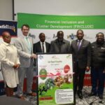 Ministers Neal Rijkenberg and Jabulani Mabuza pose with ESNAU leadership, CFI management and Senior Government officials during the launch of three financial inclusion products on Tuesday, 16th May 2023. Photo: Eswatini Government