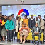 Ministers Phila Buthelezi and Harries Bulunga pose with stakeholders during the official opening of the 2023 Eswatini Career Expo.