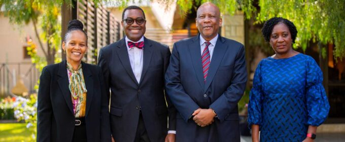 L-R: African Development Bank's Executive Director for Lesotho, Dr. Nomfundo X. Ngwenya; Bank President Akinwumi Adesina; the King of Lesotho, His Majesty King Letsie III; AfDB's Deputy Director General for Southern Africa, Moono Mupotola