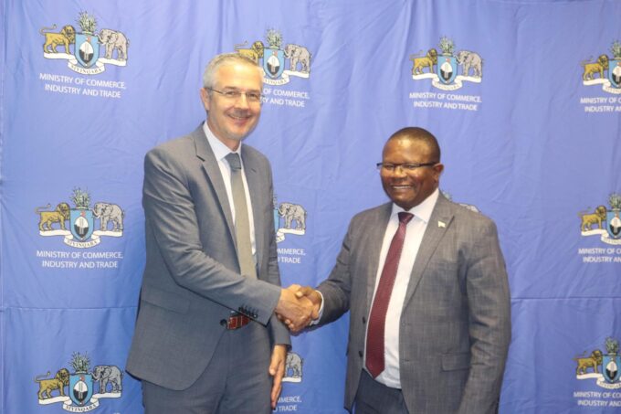 The Minister of Commerce, Industry and Trade, Manqoba Khumalo, alongside His Excellency Karsten Mecklenburg, the EU Ambassador.