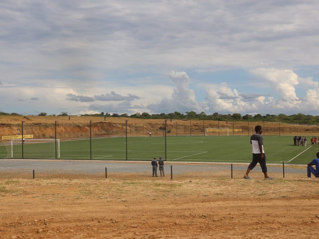 His Majesty King Mswati III touring the KaLanga Technical Centre in Siteki, built with FIFA support. The center, completed in 2023 at a cost of E28 million, accommodates up to 3,000 people.