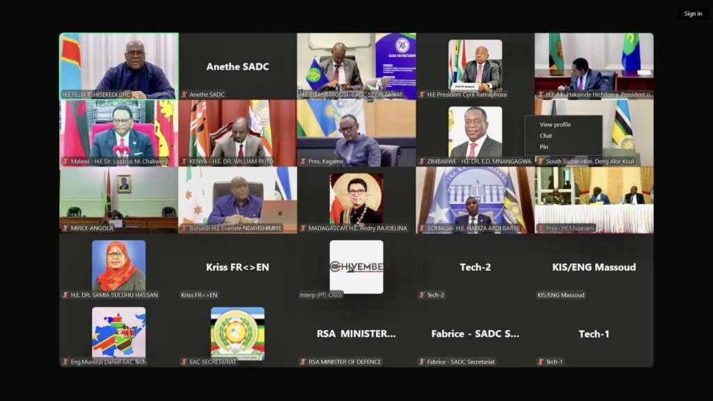 Regional leaders from EAC and SADC meet virtually to discuss urgent security measures for eastern DRC, March 24, 2025.