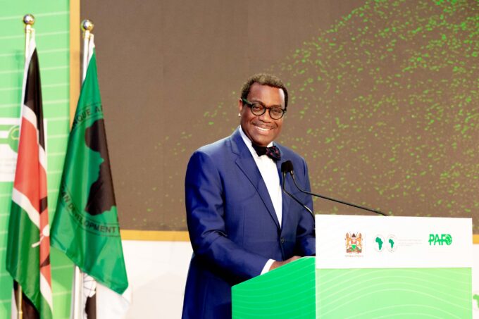 Dr. Akinwumi A. Adesina, President and Chairman of the Board of Directors, African Development Bank Group, stands at the lectern during Scaling SHF Finance Conference: Day 2 Opening Session.