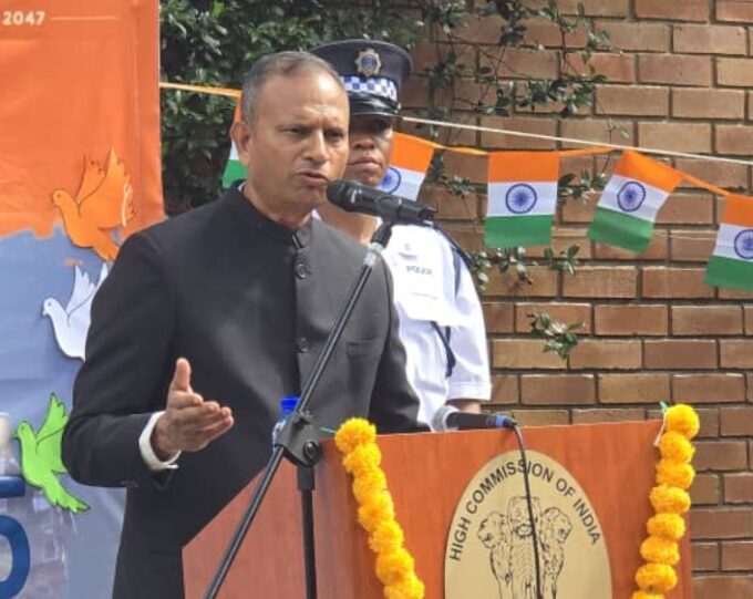 High Commissioner N. Ram Prasad unfurls the Indian National Flag at India House, Mbabane, marking the 76th Republic Day celebrations.