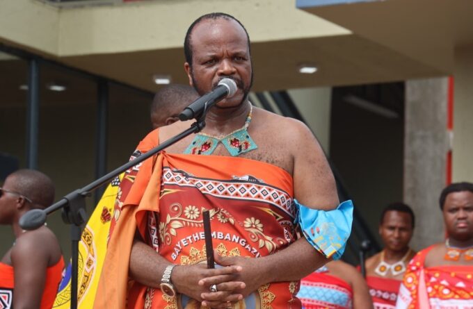 King Mswati III addresses the community at the KaLanga Gateway launch, outlining plans to boost development and create jobs in the region.