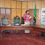 Prime Minister Russell Dlamini meets Tanzanian Health Minister Jenista Mhagama during her courtesy visit to Mbabane.