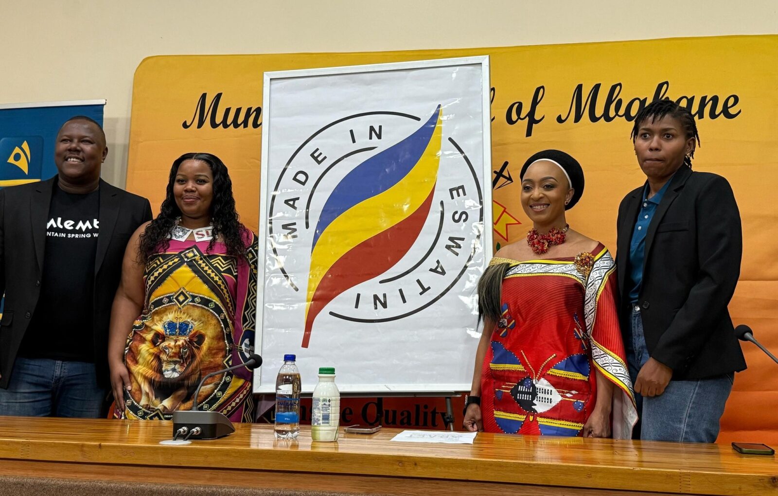 Her Royal Highness Princess Sakhizwe unveils the new "Made in Eswatini" logo at the Eswatini Consumer Fair in Mbabane.