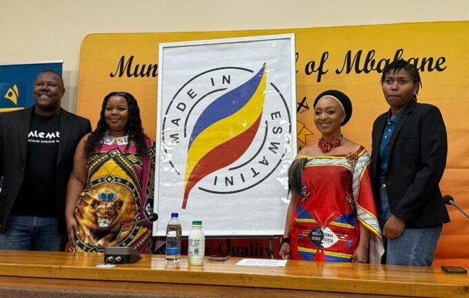 Her Royal Highness Princess Sakhizwe unveils the new "Made in Eswatini" logo at the Eswatini Consumer Fair in Mbabane.