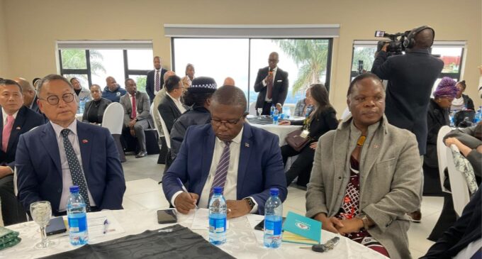 HRH Prince Lonkhokhela engages Taiwanese investors during a business luncheon in Mbabane.