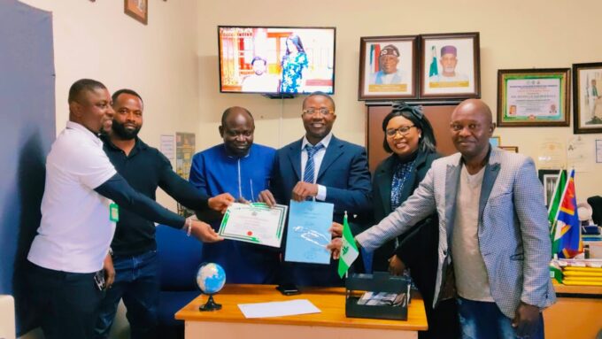 The newly elected interim executive committee of the Association of Nigerian Nationals in Eswatini (ANNIES): Dr. Christopher Osawunyi Imasuen (President), Dr. Oluwaseyi Eunice Bamisaye (General Secretary), Peter Echezona Ogu (Treasurer), Sunday Chukwufunaya (Public Relations Officer), and Waheed Kayode Ibrahim (Financial Secretary).