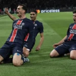 PSG's Fabian Ruiz celebrates after scoring his side's opening goal the Champions League semifinal, second leg soccer match between Paris Saint-Germain and Arsenal at the Parc des Princes in Paris, Wednesday, May 7, 2025. (AP Photo/Aurelien Morissard) (ASSOCIATED PRESS)