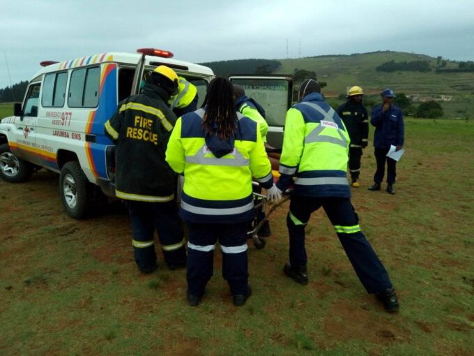 Paramedics in action: Emergency response team attending to a patient during a medical call-out in Eswatini.