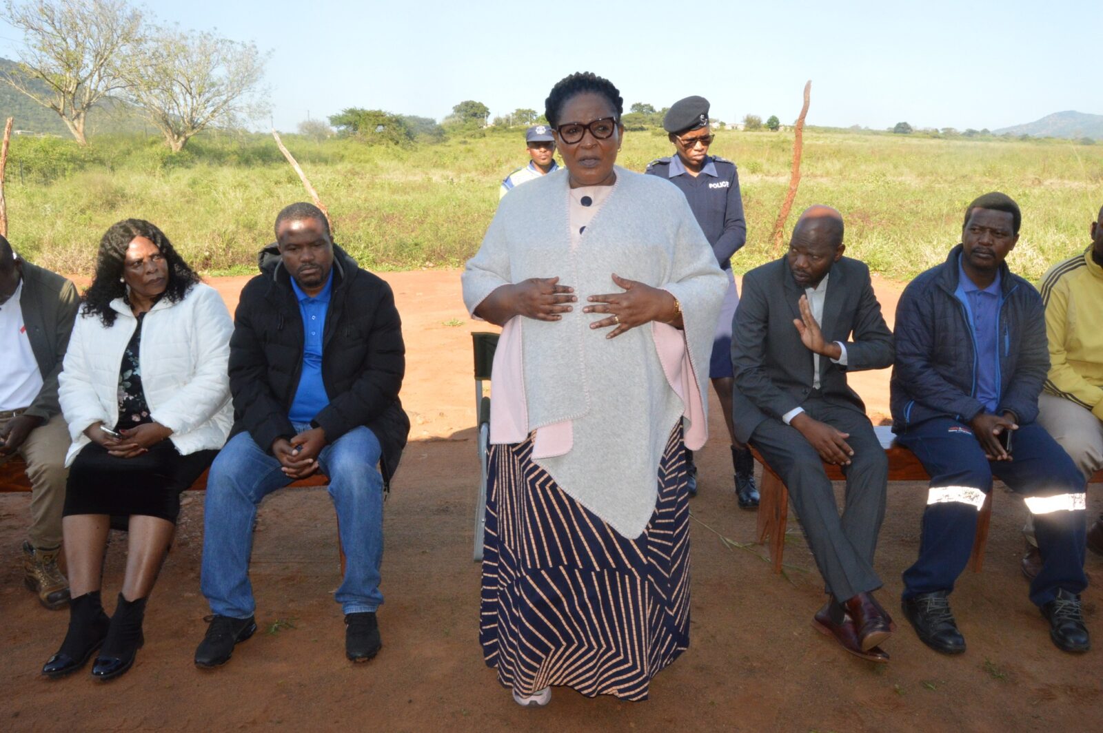 Deputy Prime Minister Thulisile Dladla and Minister Sikhumbuzo Dlamini inspect the damaged irrigation system at the Nkwene Garden Scheme, which has been inactive since January due to flooding.
