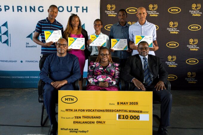 Graduates of the MTN-JA Entrepreneurship Programme pose for a group photo after receiving their certificates at Mpaka Vocational Training Centre.