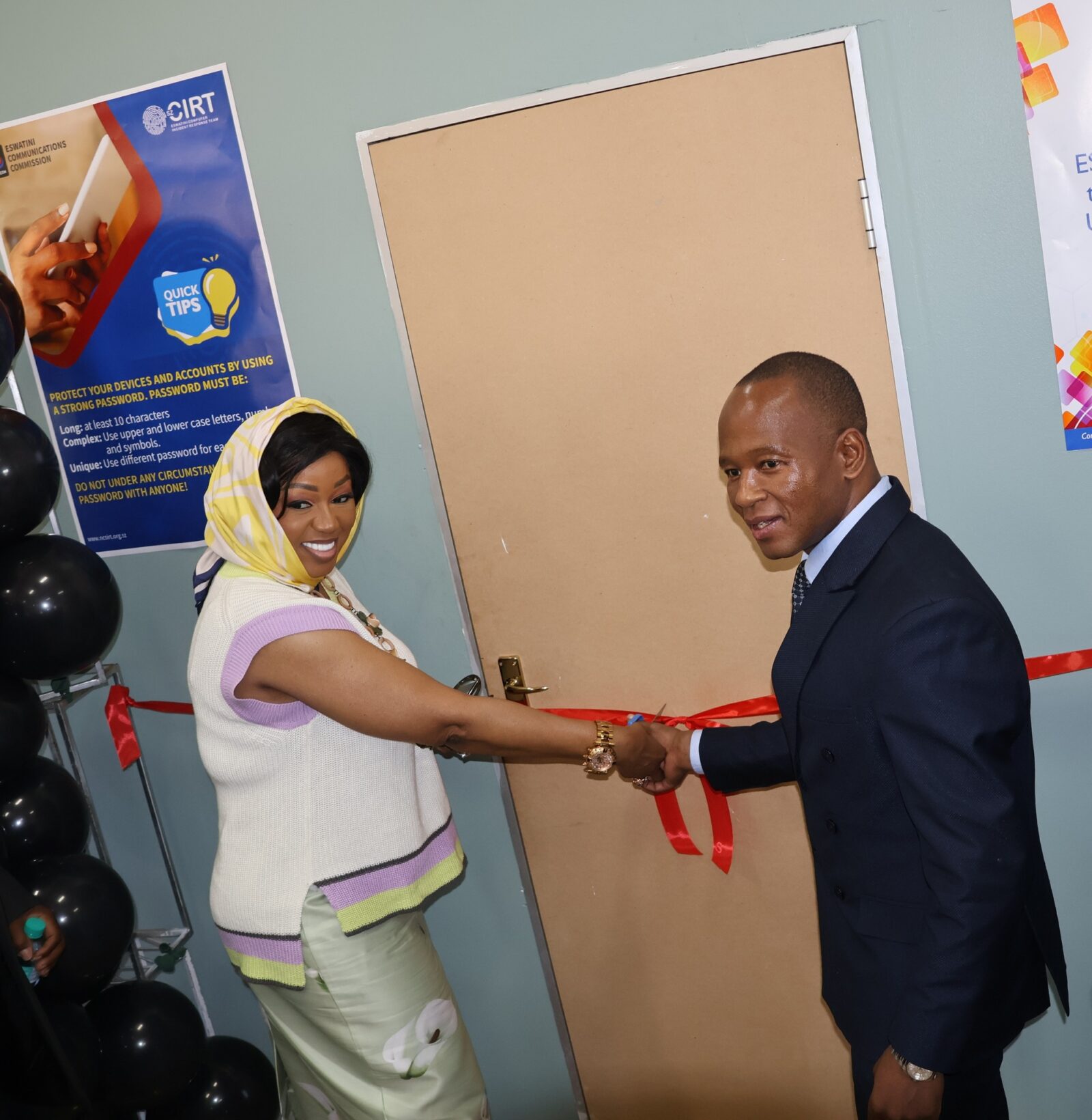 Minister of ICT Savannah Maziya and Ezulwini Chief Mashampu Khumalo during the official opening of the Ezulwini Community ICT Development Lab. Photo: Ministry of ICT