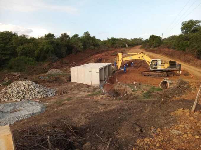 Construction workers at the KaNgaju low-level crossing site as the project reaches 75% completion, set to improve access for communities in Lubombo.