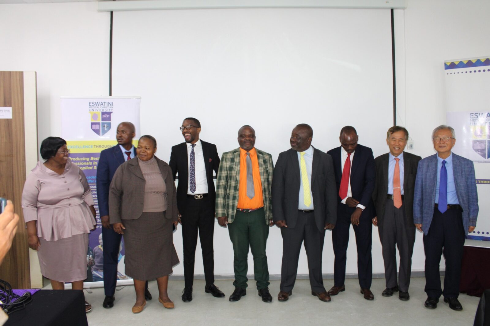 Minister for Education and Training Owen Nxumalo with the newly appointed EMCU Board of Directors during the official unveiling in Mbabane.