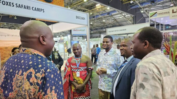 Prince Majaha and Prince Gcina visit the Eswatini stand at Africa’s Travel Indaba 2025 in Durban, engaging with Acting Tourism Minister Skhumbuzo Dlamini and ETA CEO Vusie Dlamini.