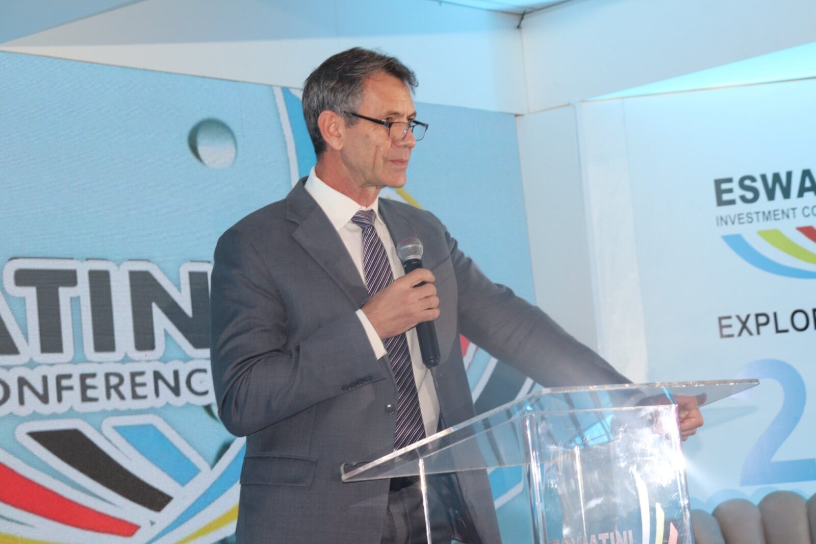 Finance Minister Neal Rijkenberg speaking at the Eswatini Investment Conference, where he outlined key reforms aimed at boosting private sector growth.
