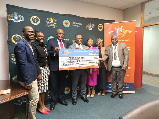 Representatives from ENPF and SEDCO during the official handover of the sponsorship cheque for the 19th edition of the Entrepreneur of the Year Awards.