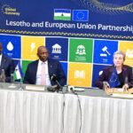 Prime Minister Sam Ntsokoane Matekane delivers remarks during the launch of three EU-supported development programmes in Maseru.
