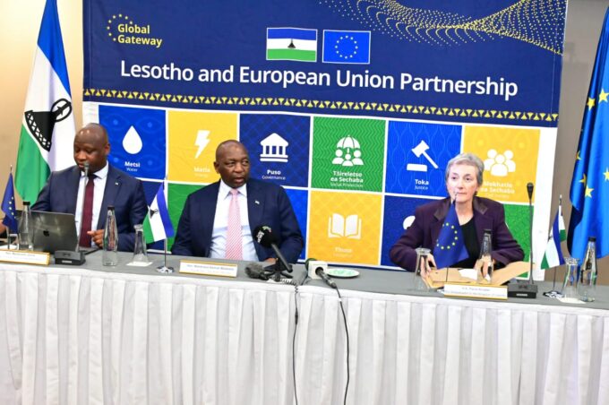 Prime Minister Sam Ntsokoane Matekane delivers remarks during the launch of three EU-supported development programmes in Maseru.