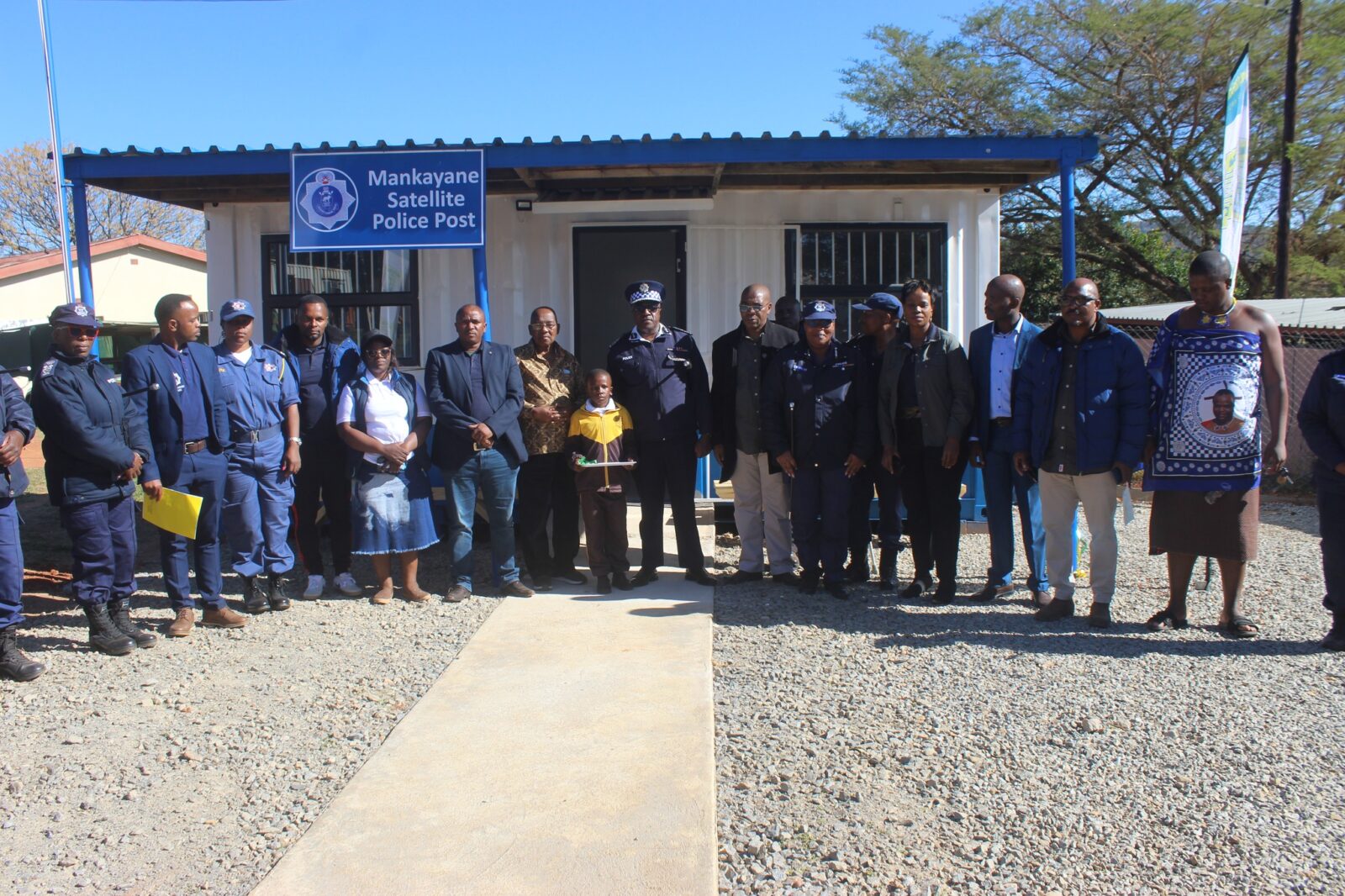 Community members and police officers gather for the official opening of the new Mankayane satellite Police Post