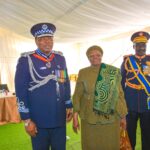 National Commissioner of Police Mr. Manoma Vusie Masango shares a moment with Namibian President Dr. Netumbo Nandi-Ndaitwah during the Police Day celebrations at Oshakati Stadium. Photo: Royal Eswatini Police Service