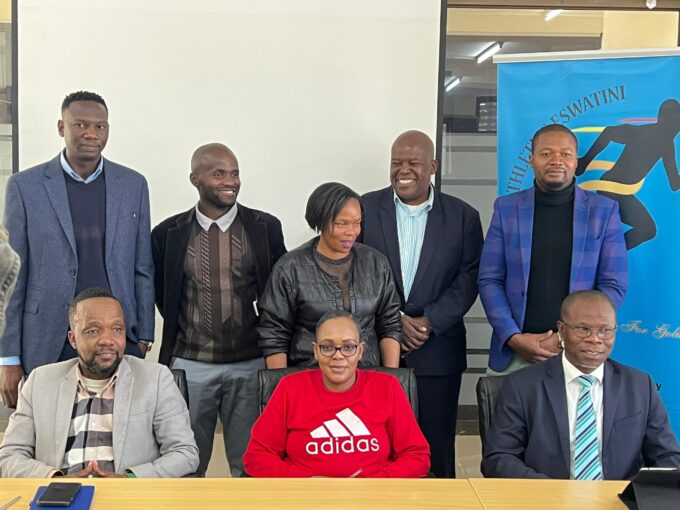 AE President Zakhele J. Dlamini with members of the newly appointed biography committee at the launch of the AE Odyssey at Sigwaca House, Mbabane. Photo: Athletics Eswatini
