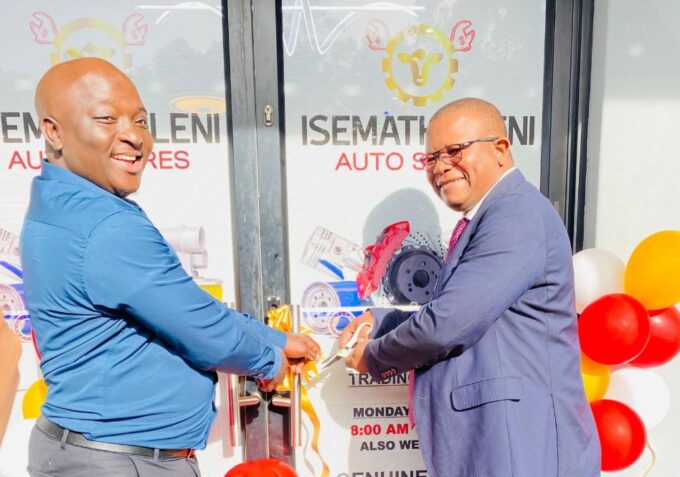 Director Nkhosinathi Khanyile and Minister of Commerce, Industry and Trade during the official launch of Isematholeni Auto Spares in Mbabane.