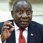 South African President Cyril Ramaphosa speaks as he meets with President Donald Trump in the Oval Office of the White House in Washington, DC, on May 21. Kevin Lamarque/Reuters