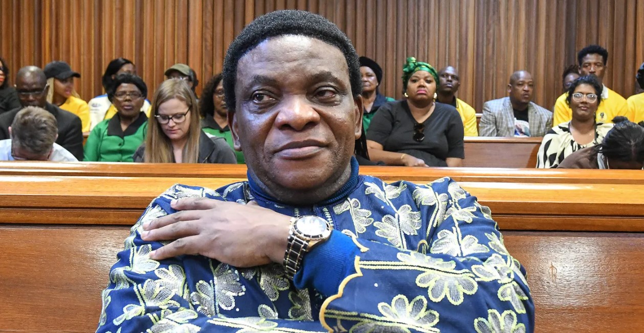 Nigerian Pastor Timothy Omotoso smiles after the verdict was passed at the Gqeberha High Court on April 02, 2025 in Gqeberha, South Africa. It is reported that the Nigerian televangelist and two co accused were acquitted of over 30 charges, including rape, human trafficking and racketeering. (Photo: Gallo Images / Die Burger / Lulama Zenzile)