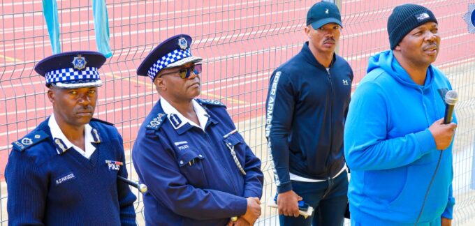 National Commissioner of Police Manoma Vusie Masango addresses Royal Leopard players, urging them to maintain focus ahead of the second leg match this Saturday.