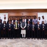 Prime Minister Narendra Modi meets the Indian Blind Women’s Cricket Team following their World Cup victory. Photo by X/@narendramodi.
