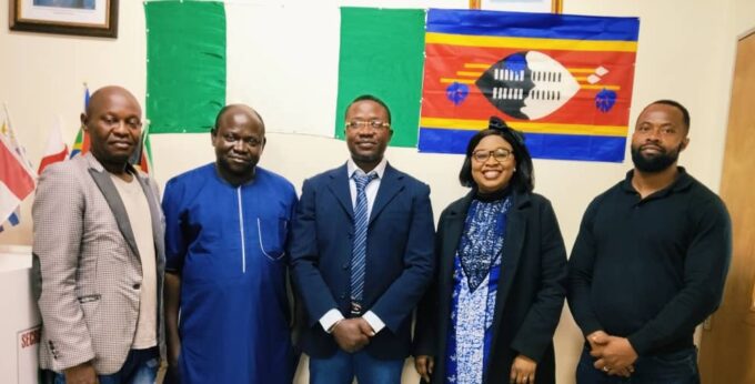 Dr. Oluwaseyi Bamisaye, ANNIES/NIDO President Hon. Christopher Imasuen, and other executive members pose during preparations for the 2025 end-of-year celebration