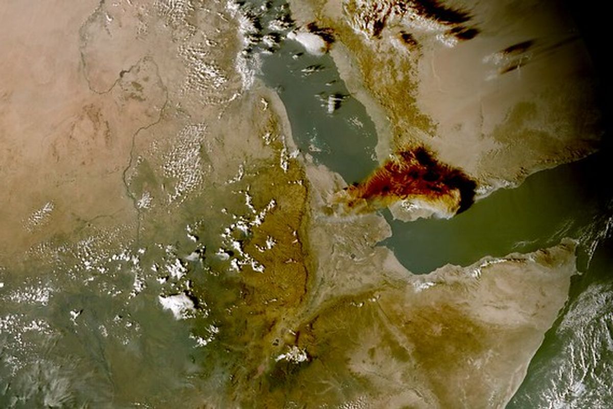 An eruption from the Hayli Gubbi volcano in Ethiopia resulted in a large ash cloud, visible here from space.(Image Courtesy of EUMETSAT)