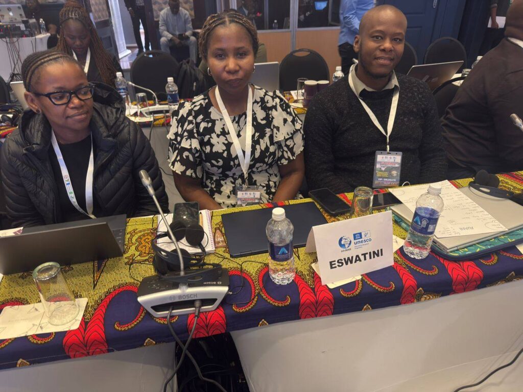 Representatives from the Eswatini National Trust Commission and the Mbuluzi Ecosystems Restoration Project at the 8th AfriMAB General Assembly in Livingstone, Zambia. Photo by UNESCO Eswatini.