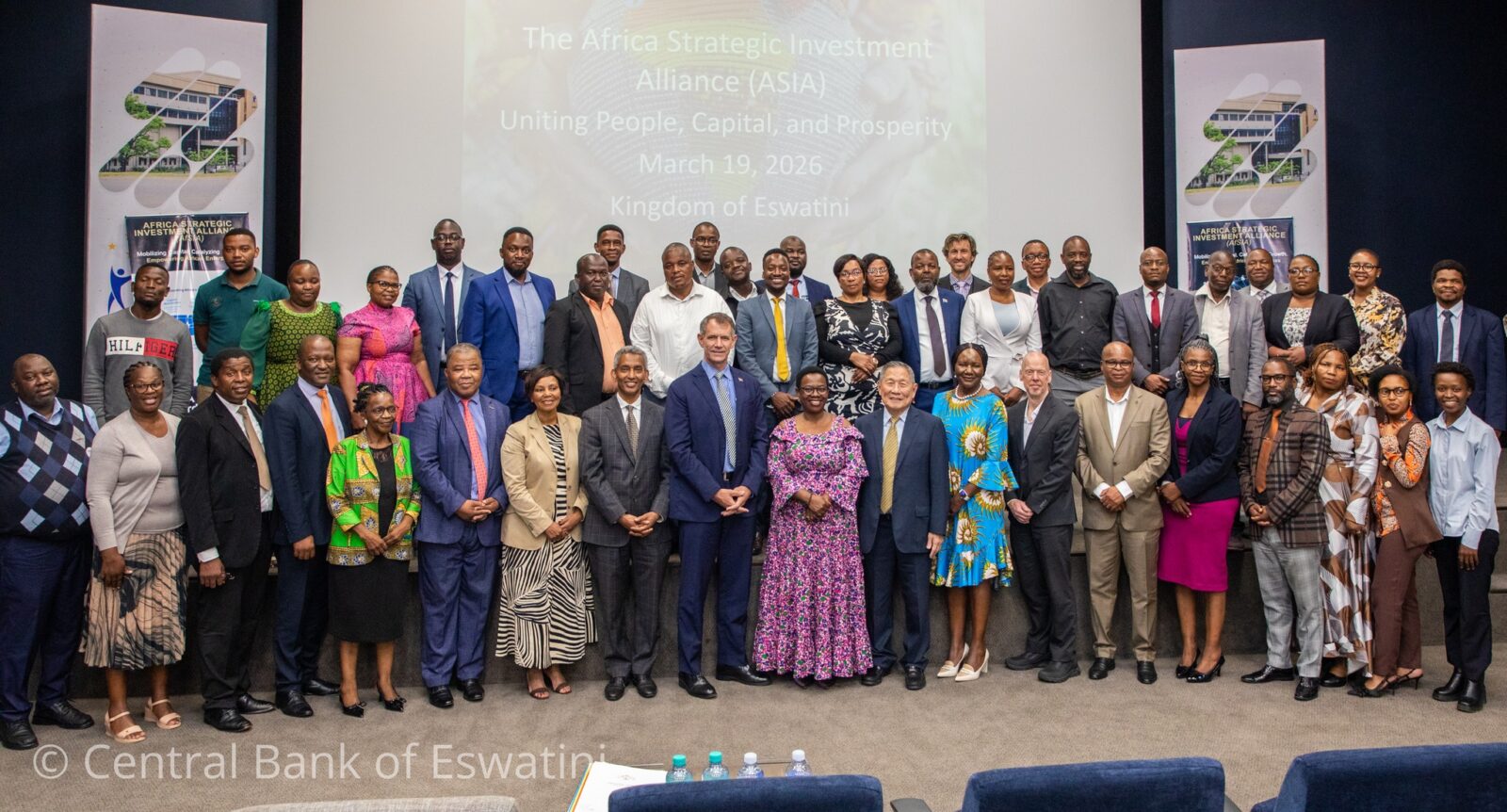 CBE Director of Operations Beverly Mavuso with AfSIA Advisory Council members during the meeting at the Eswatini Revenue Services Auditorium.