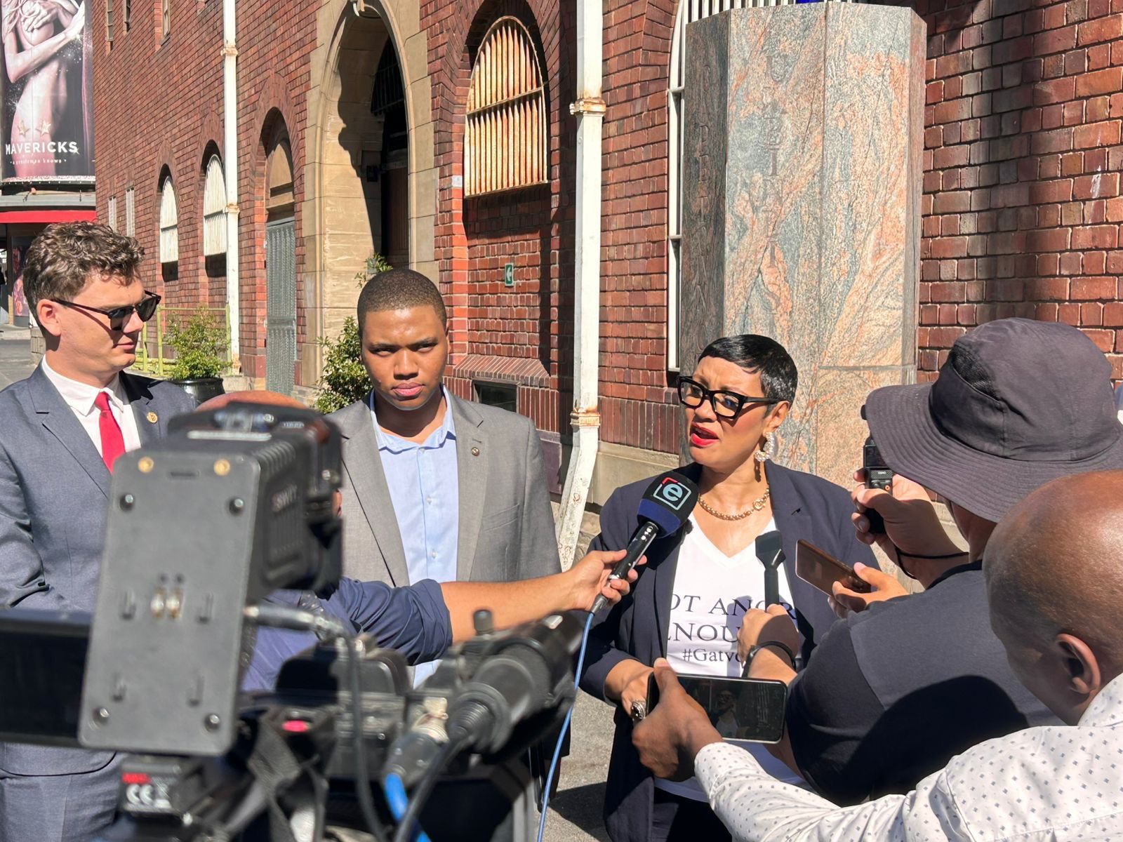 ActionSA MP Dereleen James speaks to the media outside Cape Town Central Police Station after filing criminal charges of intimidation against Minister Gayton McKenzie.