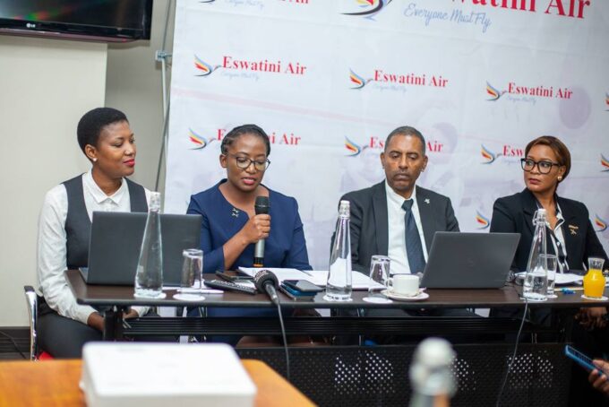 Eswatini Air officials pose for a group photo with representatives from Zambia Civil Aviation, Zambia Airports Corporation Limited, Zambia Tourism Authority, Zambia Travel Agents Association, AirlinePros and EmaSwati students during the Lusaka launch at Protea Hotel Lusaka.