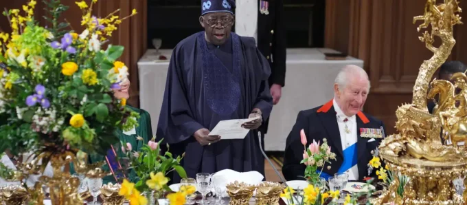 Bola Tinubu and King Charles delivered speeches at a lavish state banquetImage: Yui Mok/empics/picture alliance
