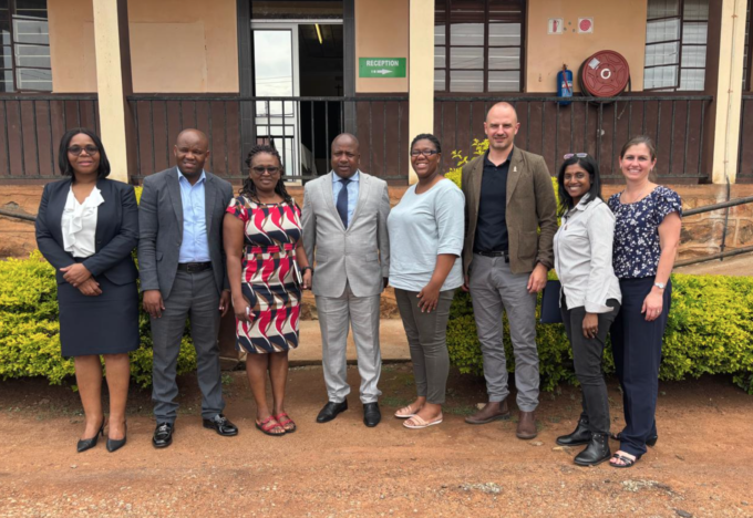 From left to right: Sr Precious Dlamini (Principal: Good Shepherd Catholic College of Health Sciences), Dr Makhosini Mabuza (Registrar: Eswatini Medical Council), Dr Nontembiso Magida (Dept of Physiotherapy, UP), Mr Muzi Dlamini (CEO, Good Shepherd Mission Hospital & College of Nursing), Dr Muhle Komati (Dept of Physiotherapy, UP), Prof Carel Viljoen (HoD: Dept of Physiotherapy, UP), Dr Pooveshni Naidoo-Pillay (Dept of Physiotherapy, UP) and Dr Rubine Brandon (Dept of Physiotherapy, UP)