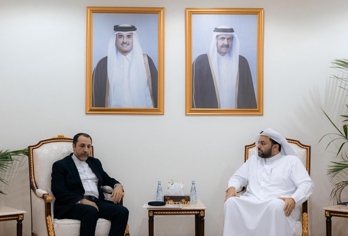 HE Dr Mohammed bin Abdulaziz bin Saleh Al Khulaifi of Qatar’s Ministry of Foreign Affairs meets Iranian Ambassador HE Ali Salehabadi to protest attacks on Qatari territory, calling them a threat to security and urging an immediate return to dialogue, February 28, 2026.