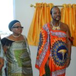 His Majesty King Mswati III shares a moment with Minister of Tourism Jane Mkhonta-Simelane, Minister of Foreign Affairs Pholile Shakantu and Inyatsi Group Chairman Michello Shakantu during the official opening of Nsulutane Property Hotel in Hlane. Photo: Eswatini Daily Digest.