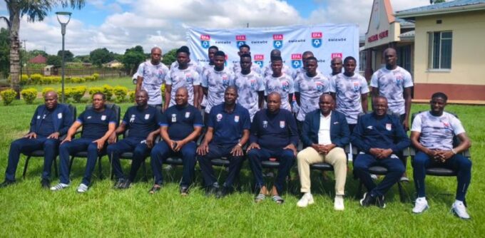 Sihlangu Semnikati players and technical team pose for a group photo ahead of their departure to Morocco for the AFCON 2027 qualifier against Eritrea.
