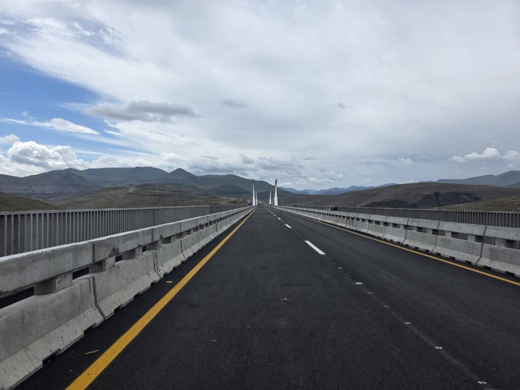 The Senqu Bridge, constructed at a cost of approximately R2.4 billion, spans about 825 metres across the Polihali Reservoir site in Mokhotlong District, Lesotho.
