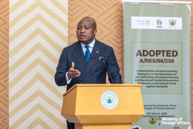Honourable Samuel Okudzeto Ablakwa addresses the press on the UN resolution recognising trafficking of Africans as a gravest crime.