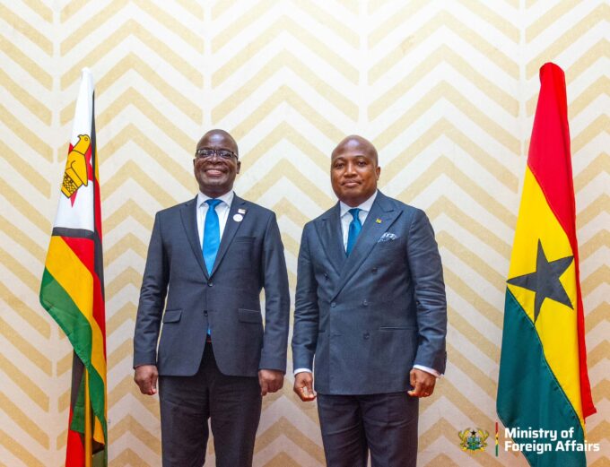 Honourable Samuel Okudzeto Ablakwa of Ghana and Honourable Professor Amon Murwira of Zimbabwe during the inaugural session of the Permanent Joint Commission for Cooperation in Accra, 31 March 2026.