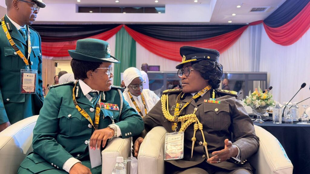 Dlamini sharing a light moment with Patience Baffoe-Bonnie - Director General of the Ghana Prisons Service. Photo by HMCS