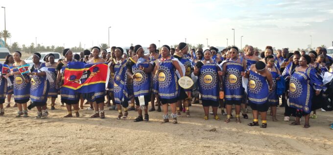 Eswatini Revenue Service athletes and officials showcase traditional song and unity during the SAIRAG 2026 opening ceremony in Swakopmund, Namibia. Photo by ERS